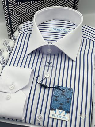 Klasik Uzun Kol Cepsiz Yaka Manşet Beyaz Hediye Kutulu Erkek Gömlek FS-004325 - Beyaz Saks Mavi