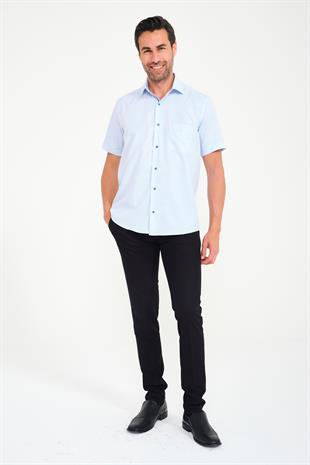 Klasik Kısa Kol V Flam Keten Hediye Kutulu Erkek Gömlek FS-001217 - Buz Mavi