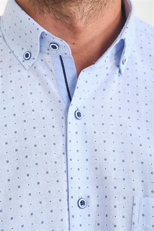 Klasik Kısa Kol Çarpı Filafil Desen Düğmeli Yaka Hediye Kutulu Erkek Gömlek FS-001215 - Mavi