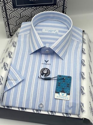 Klasik Kısa Kol Keten Cotton Nefes Alan Kumaş Hediye Kutulu Erkek Gömlek FS-004574 - Açık Mavi