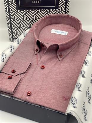 Slim Fit Uzun Kol Pamuklu Hediye Kutulu Kolay Ütülenebilir Erkek Gömlek FS-002225 - Bordo