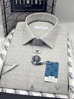 Klasik Kısa Kol Keten Cotton Nefes Alan Kumaş Hediye Kutulu Erkek Gömlek FS-004570 - Koyu Gri