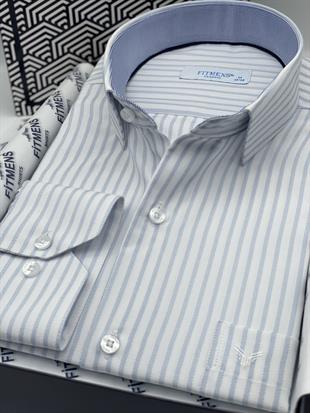 Klasik Uzun Kol Çizgili Hediye Kutulu Erkek Gömlek FS-003864 - Açık Mavi