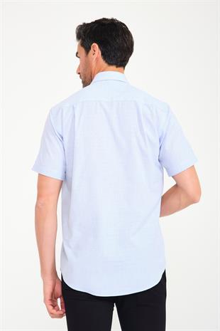 Klasik Kısa Kol Açık Zemin Kutu Desen Keten Cotton Hediye Kutulu Erkek Gömlek FS-000745 - Açık Mavi