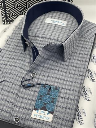 Klasik Kısa Kol Desenli Hediye Kutulu Erkek Gömlek FS-003620 - Lacivert