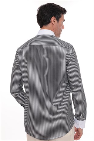 Klasik Uzun Kol Cepsiz Yaka Manşet Beyaz Hediye Kutulu Erkek Gömlek FS-004328 - Siyah Beyaz