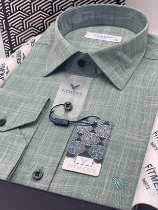 Klasik Uzun Kol Keten Yaka Alttan Düğmeli Hediye Kutulu Erkek Gömlek FS-003686 - Yeşil