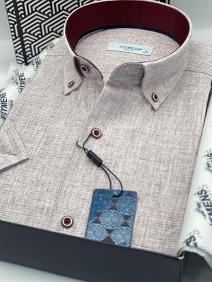 Klasik Kısa Kol Keten Yaka Düğmeli Hediye Kutulu Erkek Gömlek FS-003626 - Bordo