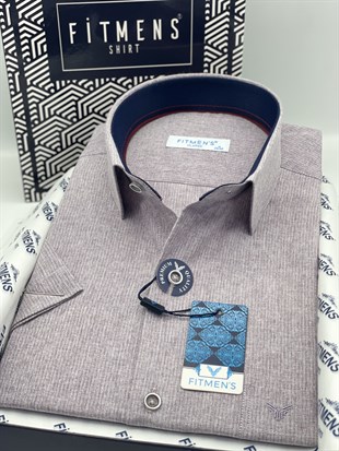 Klasik Kısa Kol Keten Cotton Hediye Kutulu Erkek Gömlek FS-003624 - Lila