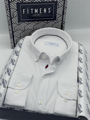 Slim Fit Uzun Kol Yıkamalı Gabardin Hediye Kutulu Erkek Gömlek FS-001364 - Beyaz