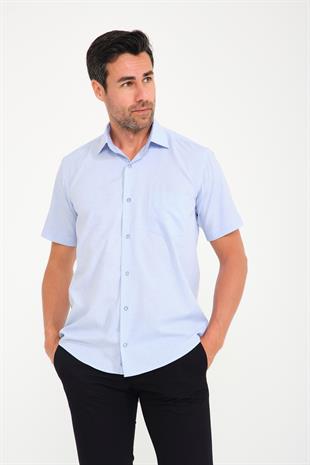 Klasik Kısa Kol Neon Çiçek Armür Hediye Kutulu Erkek Gömlek FS-001214 - Açık Mavi