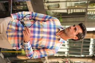 Slim Fit Uzun Kol Dijital Baskılı Likralı Yaka Alttan Düğmeli Renkli Gömlek FS-003232 - Sarı