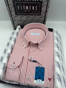 Slim Fit Uzun Kol Premium Çizgili Yaka Düğmeli Hediye Kutulu Erkek Gömlek FS-004440 - Bordo