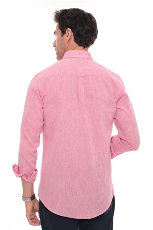 Slim Fit Uzun Kol Yaka Düğmeli Nefes Alan Keten Hediye Kutulu Erkek Gömlek FS-004548 - Yavruağzı