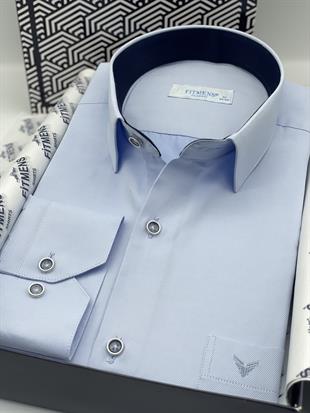 Klasik Uzun Kol Gabardin Düz Hediye Kutulu Erkek Gömlek FS-002155 - Mavi