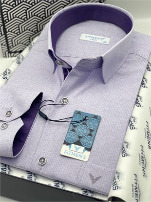 Klasik Uzun Kol Keten Cotton Hediye Kutulu Erkek Gömlek FS-001261 - Lila
