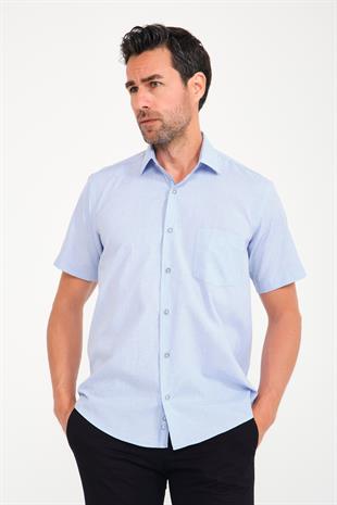 Klasik Kısa Kol Neon Nokta Armür Hediye Kutulu Erkek Gömlek FS-001216 - Açık Mavi