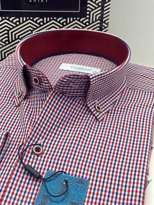 Klasik Uzun Kol Yaka Düğmeli Pöti Kareli Hediye Kutulu Erkek Gömlek FS-003774 - Kırmızı