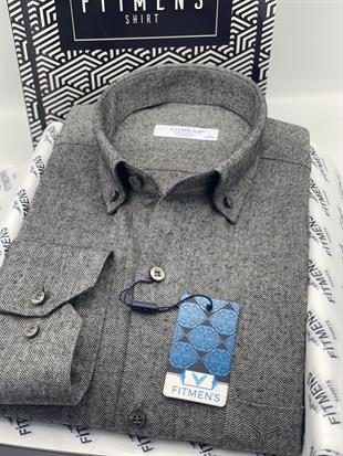 Klasik Uzun Kol Kışlık %100 Cotton Balıksırtı Yaka Düğmeli Hediye Kutulu Erkek Gömlek FS-001991 - Antrasit