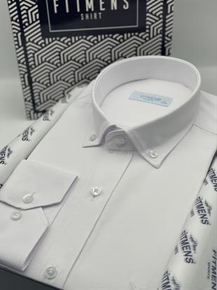 Klasik Uzun Kol Yaka Düğmeli Cepsiz Erkek Hediye Kutulu Gömlek FS-003309 - Beyaz