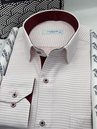Klasik Uzun Kol Nokta Desenli Hediye Kutulu Erkek Gömlek FS-001259 - Beyaz Bordo