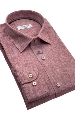 Regular Fit Uzun Kol Keten Cepsiz Hediye Kutulu Erkek Gömlek FS-001578 - Bordo