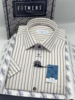 Klasik Kısa Kol Keten Cotton Nefes Alan Kumaş Hediye Kutulu Erkek Gömlek FS-004571 - Kahverengi
