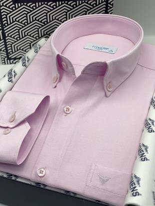 Klasik Uzun Kol Pamuklu Yaka Düğmeli Hediye Kutulu Kolay Ütülenebilir Erkek Gömlek FS-003897 - Pembe