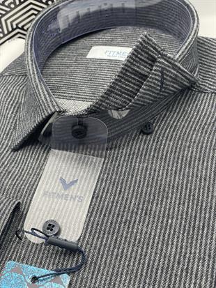 Klasik Uzun Kol Yaka Alttan Düğmeli Kışlık Erkek Hediye Kutulu Gömlek FS-003367 - Koyu Lacivert