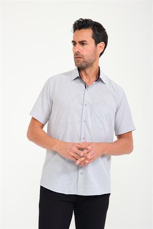 Klasik Kısa Kol Keten Cotton Garneli Hediye Kutulu Erkek Gömlek FS-000748 - Gri