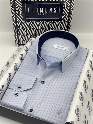 Klasik Uzun Kol Kare Çizgili Hediye Kutulu Erkek Gömlek FS-002153 - Mavi