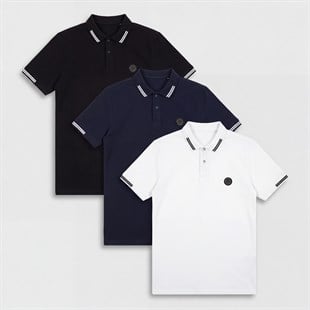 Slim Fit Kısa Kol Polo Yaka 3lü Set %100 Pamuk T-shirt FS-004456 - Çok Renkli