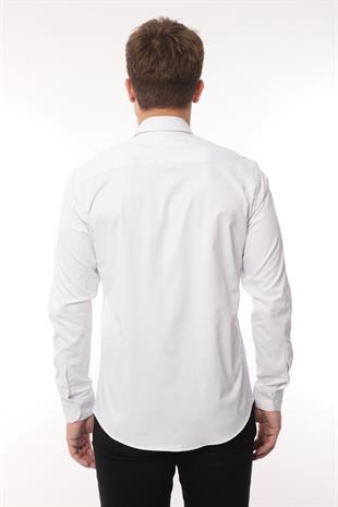 Slim Fit Uzun Kol Likralı Hediye Kutulu Kolay Ütülenebilir Erkek Gömlek FS-002969 - Beyaz