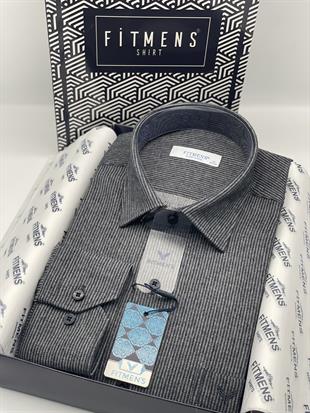 Klasik Uzun Kol Yaka Alttan Düğmeli Kışlık Erkek Hediye Kutulu Gömlek FS-003367 - Koyu Lacivert