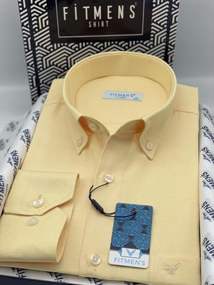Klasik Uzun Kol Pamuklu Yaka Düğmeli Hediye Kutulu Kolay Ütülenebilir Erkek Gömlek FS-003897 - Sarı