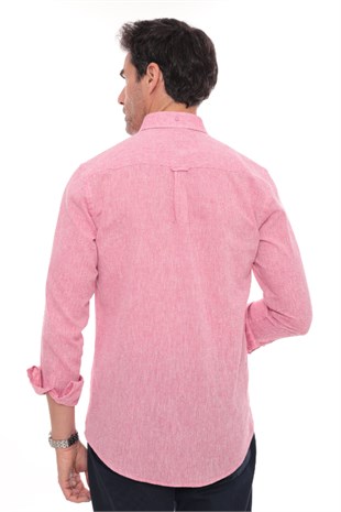 Slim Fit Uzun Kol Yaka Düğmeli Nefes Alan Keten Hediye Kutulu Erkek Gömlek FS-004548 - Yavruağzı