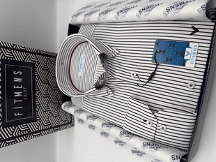 Slim Fit Uzun Kol Premium Çizgili Yaka Düğmeli Hediye Kutulu Erkek Gömlek FS-004440 - Siyah