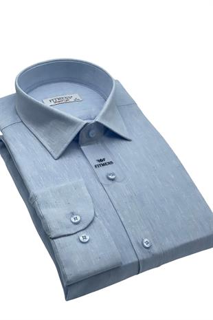Regular Fit Uzun Kol Keten Cepsiz Hediye Kutulu Erkek Gömlek FS-001578 - Açık Mavi