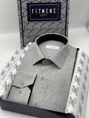 Klasik Uzun Kol Keten Cotton Hediye Kutulu Erkek Gömlek FS-001261 - Koyu Gri