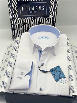 Klasik Uzun Kol Filafil Pitikareli Swift Hediye Kutulu Erkek Gömlek FS-001263 - Beyaz Mavi