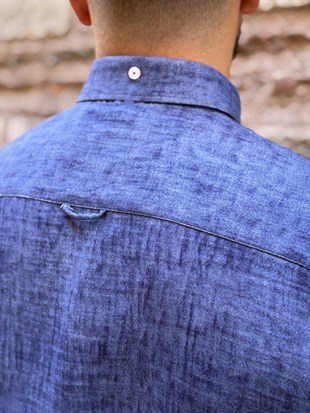 Slim Fit Uzun Kol Müslin Dijital Baskılı Hediye Kutulu Erkek Gömlek FS-004599 - Lacivert
