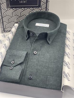 Klasik Uzun Kol Kışlık Oduncu Yaka Düğmeli Pamuklu Hediye Kutulu Erkek Gömlek Y.Filafil FS-003136 - Haki