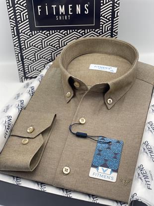 Slim Fit Uzun Kol Pamuklu Hediye Kutulu Kolay Ütülenebilir Erkek Gömlek FS-002225 - Kahverengi