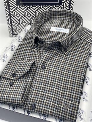 Klasik Uzun Kol Kışlık Ekoseli Yaka Düğmeli %100 Cotton Hediye Kutulu Erkek Gömlek FS-003765 - Siyah