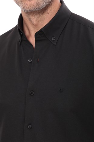 Slim Fit Uzun Kol Pamuklu Hediye Kutulu Kolay Ütülenebilir Erkek Gömlek FS-002225 - Siyah