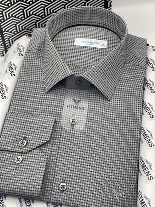 Klasik Uzun Kol Kare Armür Desenli Hediye Kutulu Erkek Gömlek FS-002151 - Siyah Beyaz