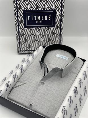 Klasik Kısa Kol Keten Cotton Desenli Pamuk Hediye Kutulu Erkek Gömlek FS-003008 - Gri