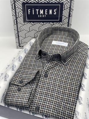 Klasik Uzun Kol Kışlık Ekoseli Yaka Düğmeli %100 Cotton Hediye Kutulu Erkek Gömlek FS-003765 - Siyah