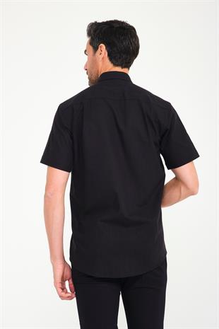 Klasik Kısa Kol Linen Keten Yaka Düğmeli Hediye Kutulu Erkek Gömlek FS-001202 - Siyah