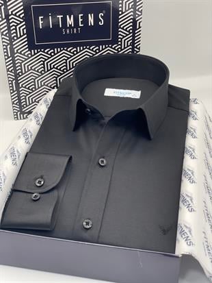 Slim Fit Uzun Kol Saten Hediye Kutulu Kolay Ütülenebilir Erkek Gömlek FS-002968 - Siyah